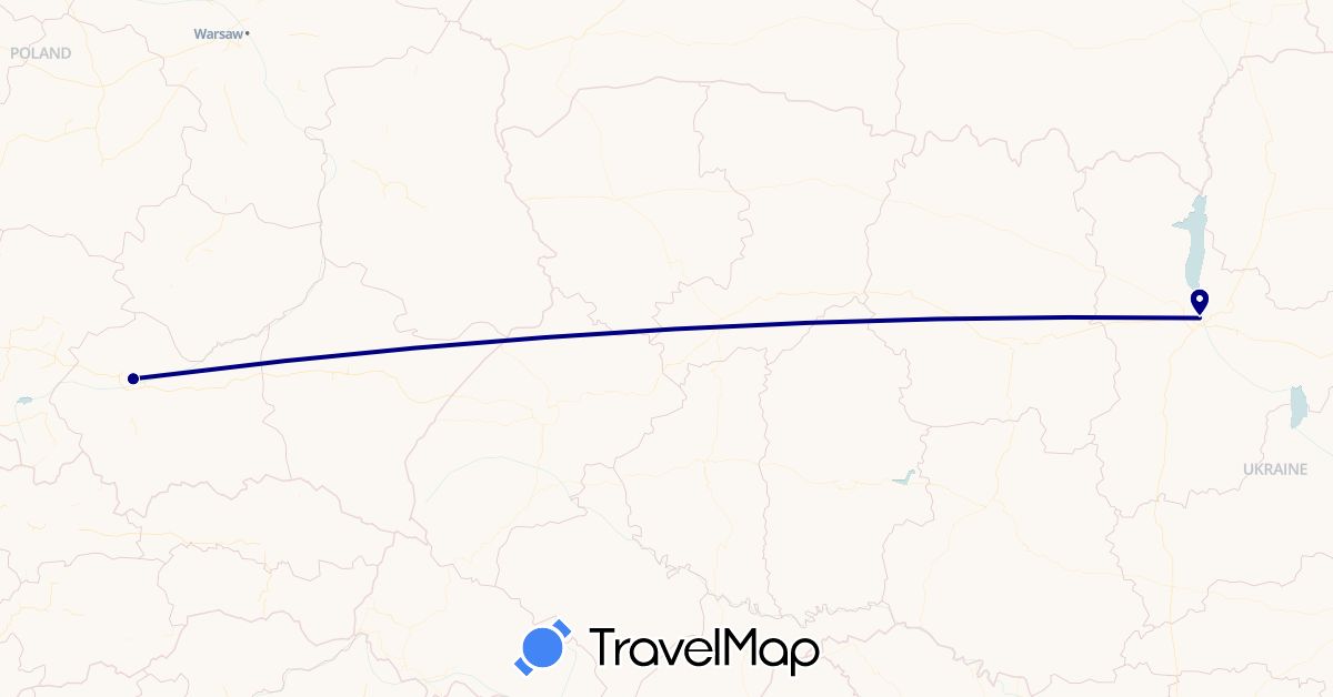 TravelMap itinerary: driving in Poland, Ukraine (Europe)